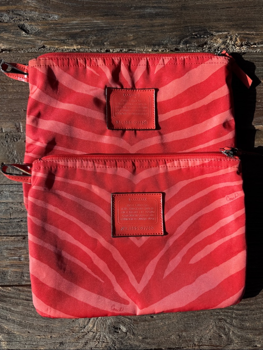 Coach zebra totes make up cases bag organizers pair/ set Hot Orange